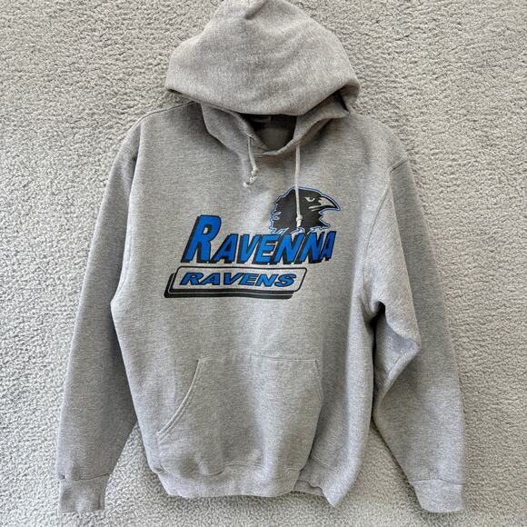 Ravenna Ravens Pullover Hoodie Gray L Large Jerzees Super Sweats Long Sleeve - Picture 1 of 10